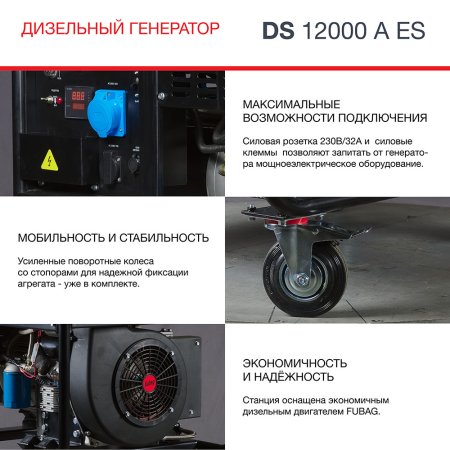 Дизельный генератор FUBAG DS 12000 A ES с электростартером и коннектором автоматики в Ханты-Мансийске фото